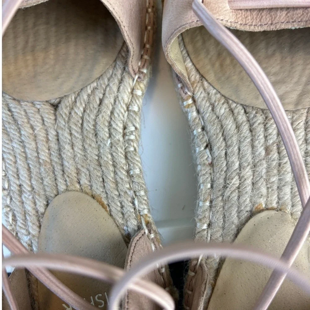 Eileen Fisher Blush Leather Lace Up Espadrille Flats Women's 7.5 Minimalist Luxe
